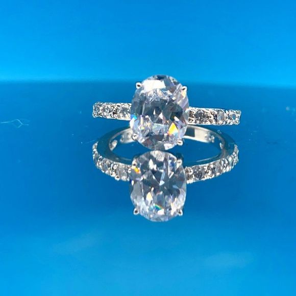 Pave Sterling Silver and Cubic Zirconia Engagement Ring - Picture 12 of 15